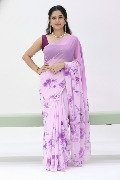 Weightless Floral Sky Violet Sarees