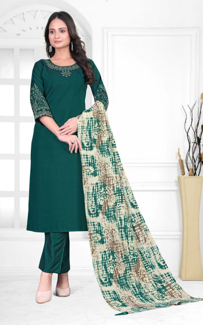 Elegant Gadhuwal Silk Embroidered Kurta Set with Dupatta