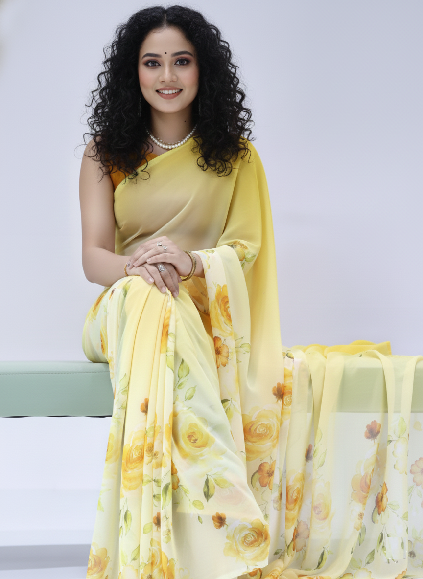 Weightless Floral Sky Yellow Sarees