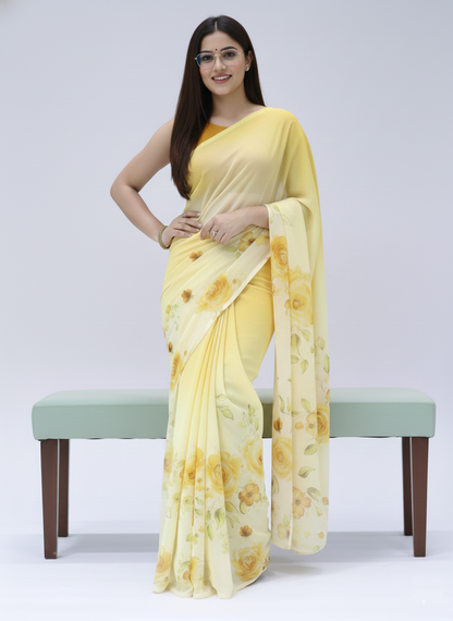 Weightless Floral Sky Yellow Sarees
