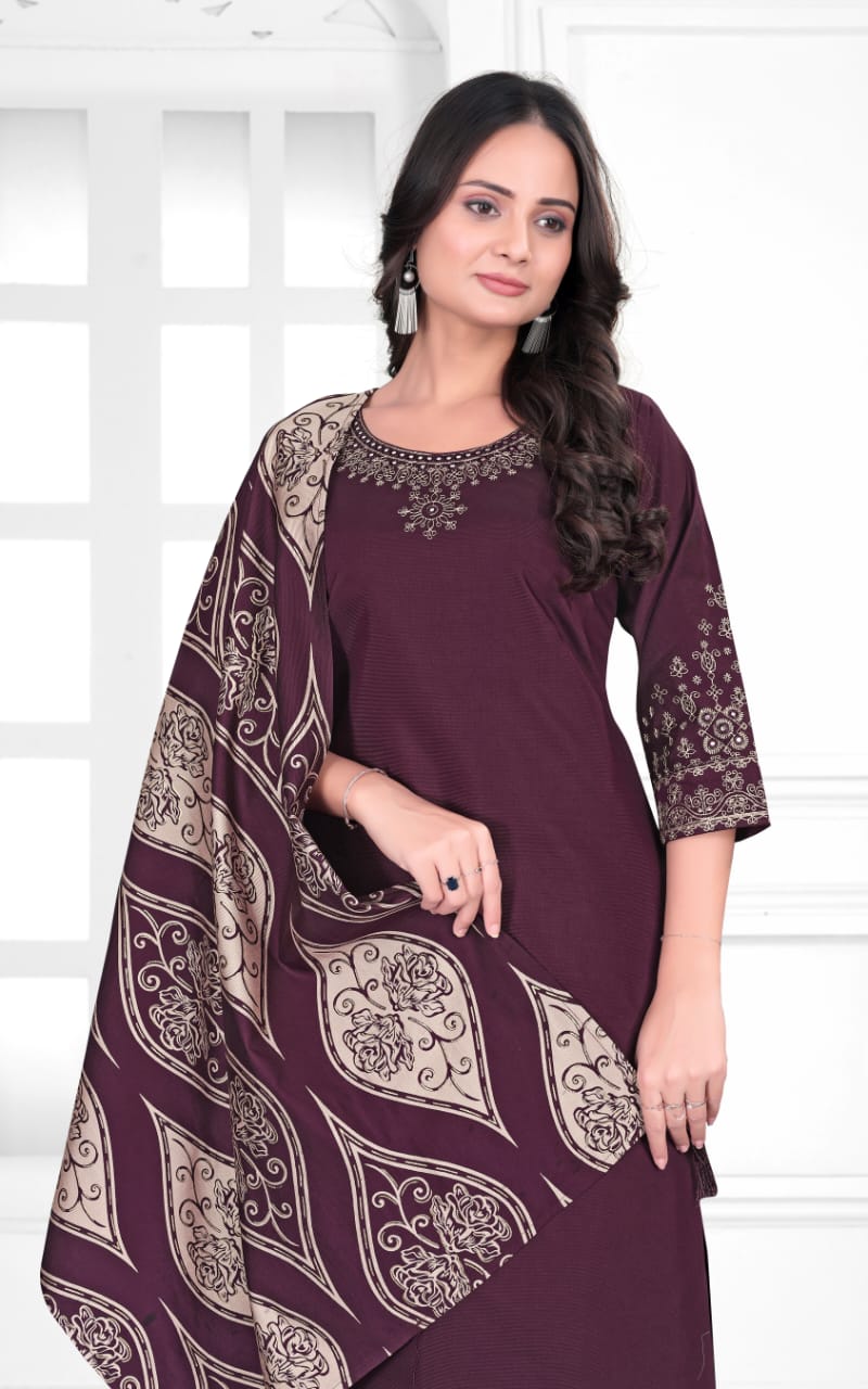 Gadwal Silk Kurta Set with Printed Dupatta – Maroon & Black