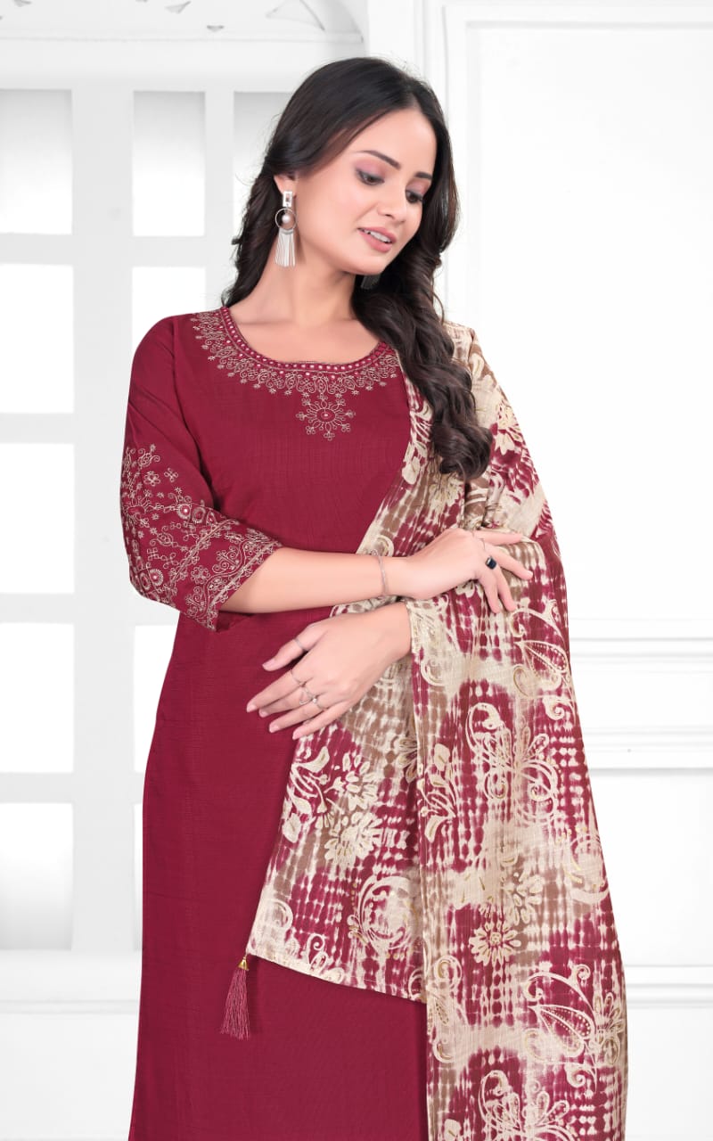 Elegant Gadhuwal Silk Embroidered Kurta Set with Dupatta