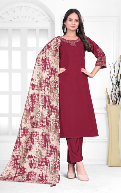 Elegant Gadhuwal Silk Embroidered Kurta Set with Dupatta