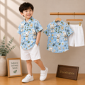 Sky Blue Teddy Bear Shirt & White Shorts Set for Boys