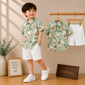 Pista Green Teddy Bear Shirt & White Shorts Set for Boys