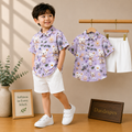 Lavender Teddy Bear Shirt & White Shorts Set for Boys