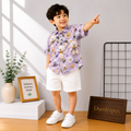 Lavender Teddy Bear Shirt & White Shorts Set for Boys