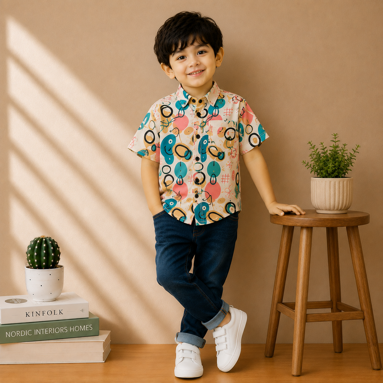 Boys Abstract Multicolor Printed Half Sleeve Shirt | Casual Kids Shirt | 2 to 7 Years