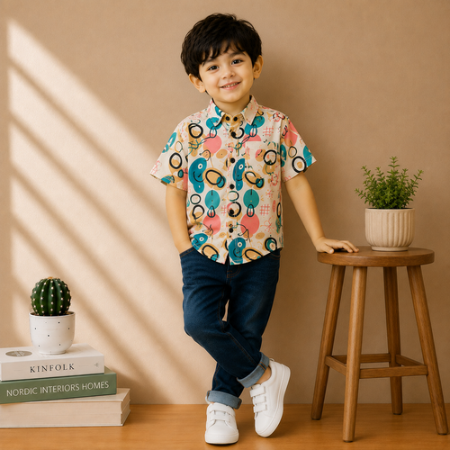Boys Abstract Multicolor Printed Half Sleeve Shirt | Casual Kids Shirt | 2 to 7 Years