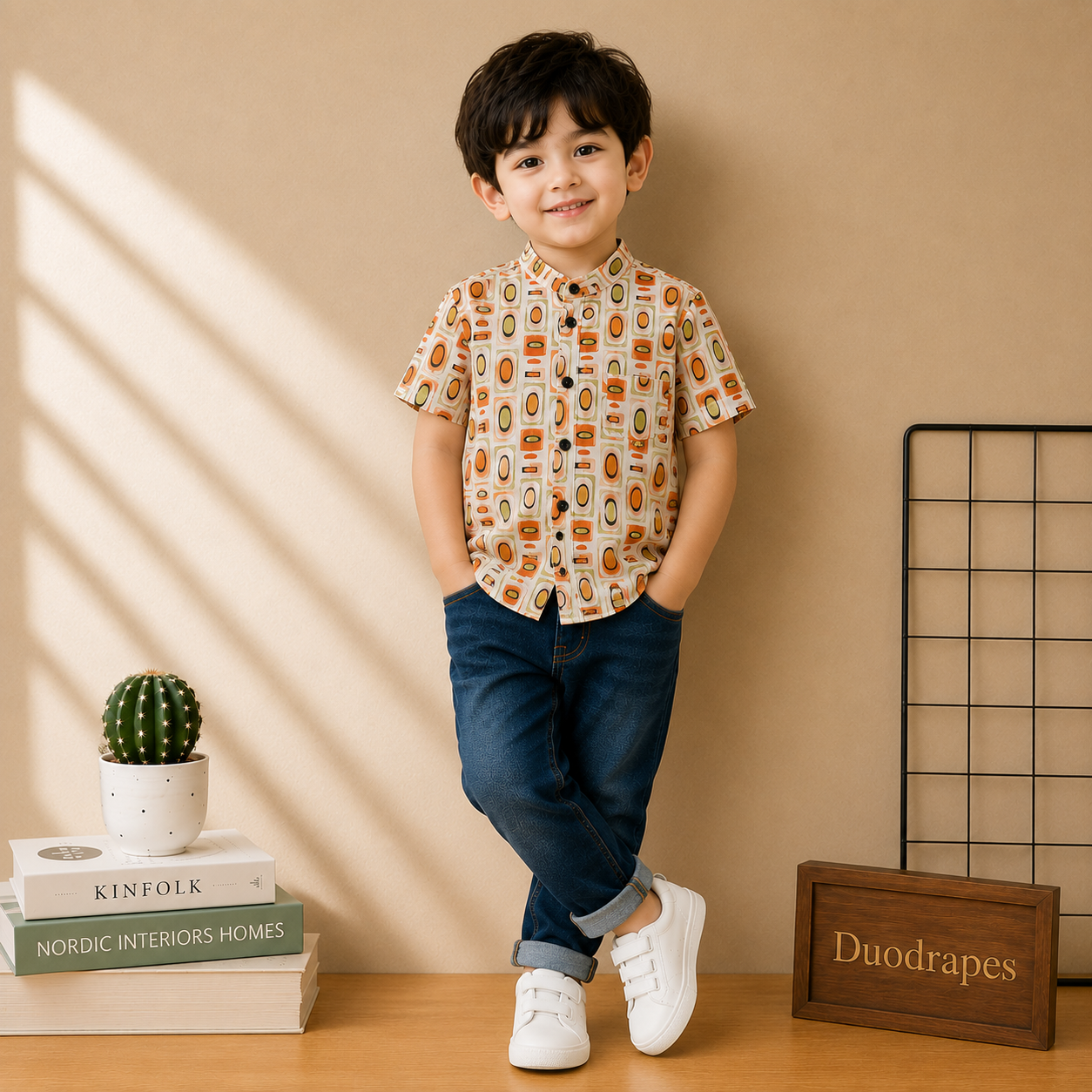 Boys Retro Geometric Printed Half Sleeve Shirt | Casual Kids Shirt | 2 to 7 Years