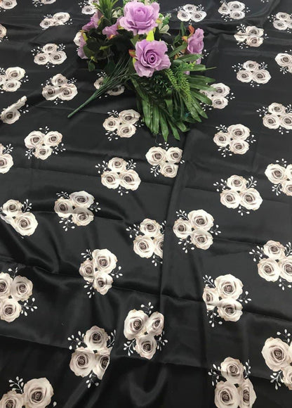 Black Floral Design of Satin Saree