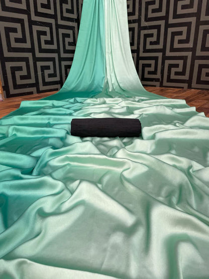 Japan Satin Saree with Teal Green Fading All over Saree With Plain Blouse