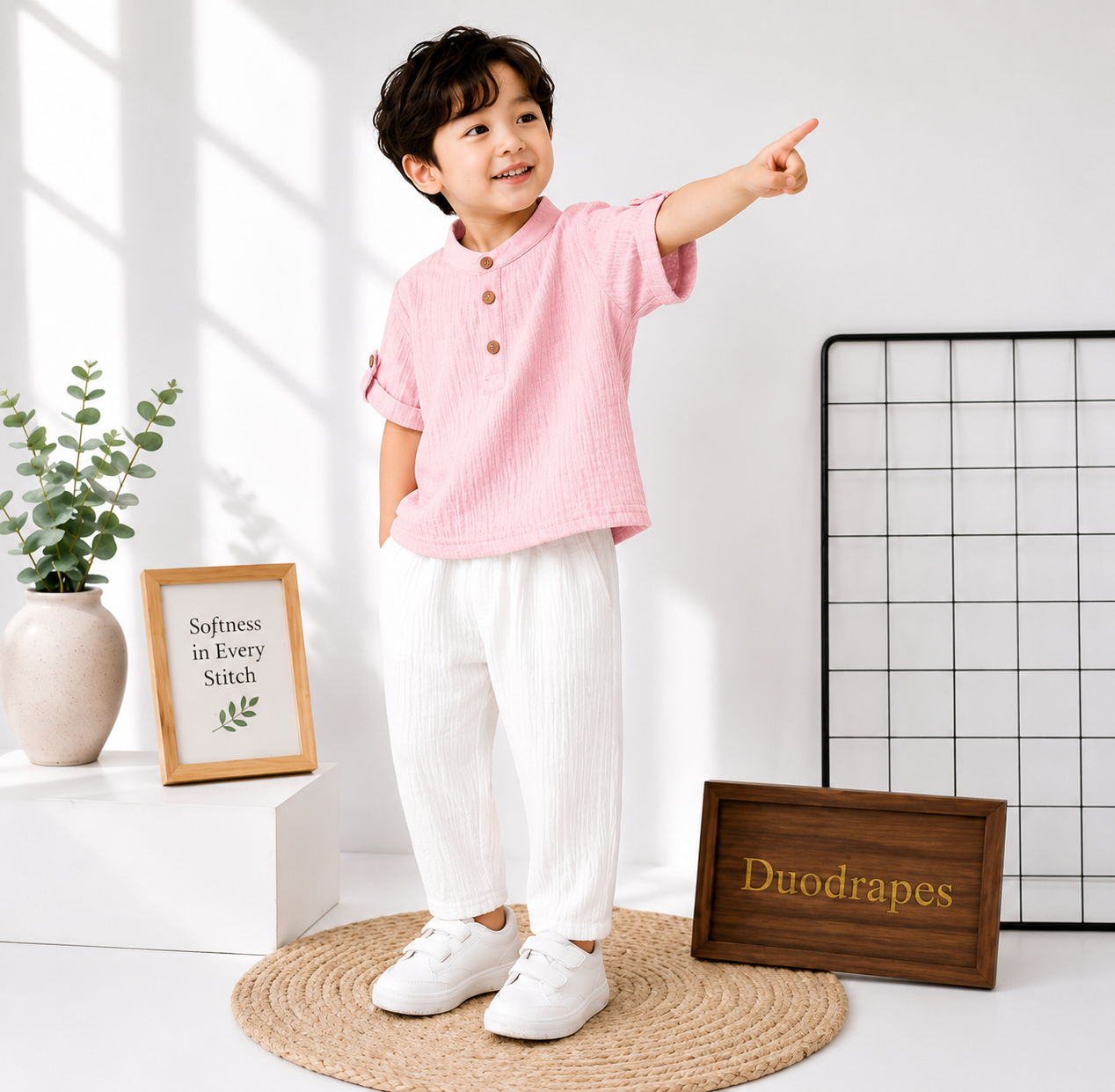 DuoDrapes Pink Kurta & White Pant Set for Boys (1 Month–7 Years)