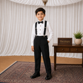 DuoDrapes Boys Black Formal Shirt & Trouser Set with Suspenders and Bow Tie