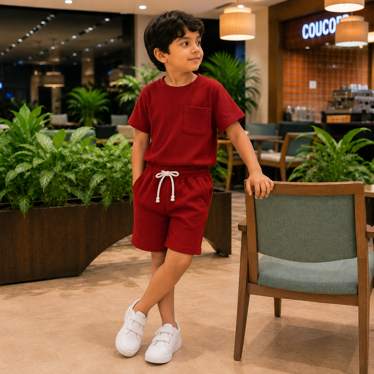 Mocha Mini Boys Co-Ord Set – T-Shirt & Shorts