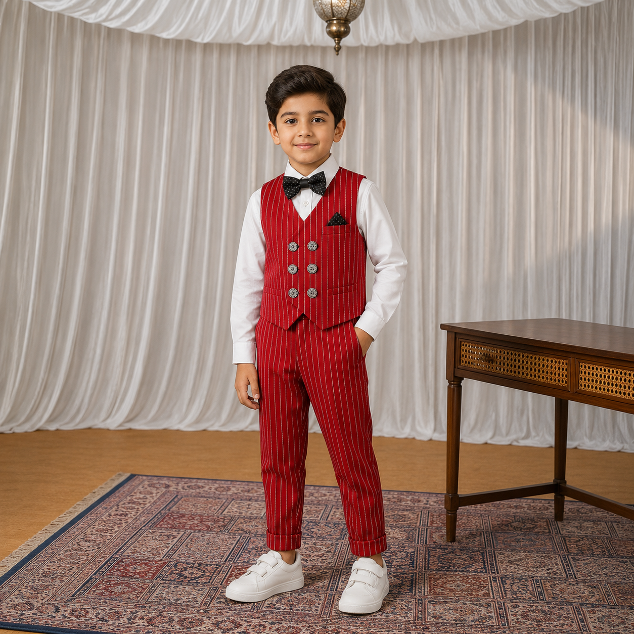 Red Waistcoat Shirt & Trouser Set for Boys | DuoDrapes