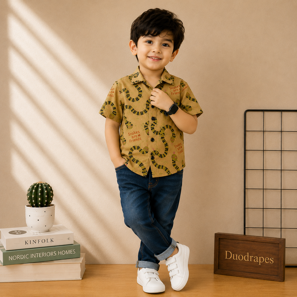 Boys Snake Print Half Sleeve Shirt | Fun Cartoon Printed Casual Kids Shirt | 2 to 7 Years