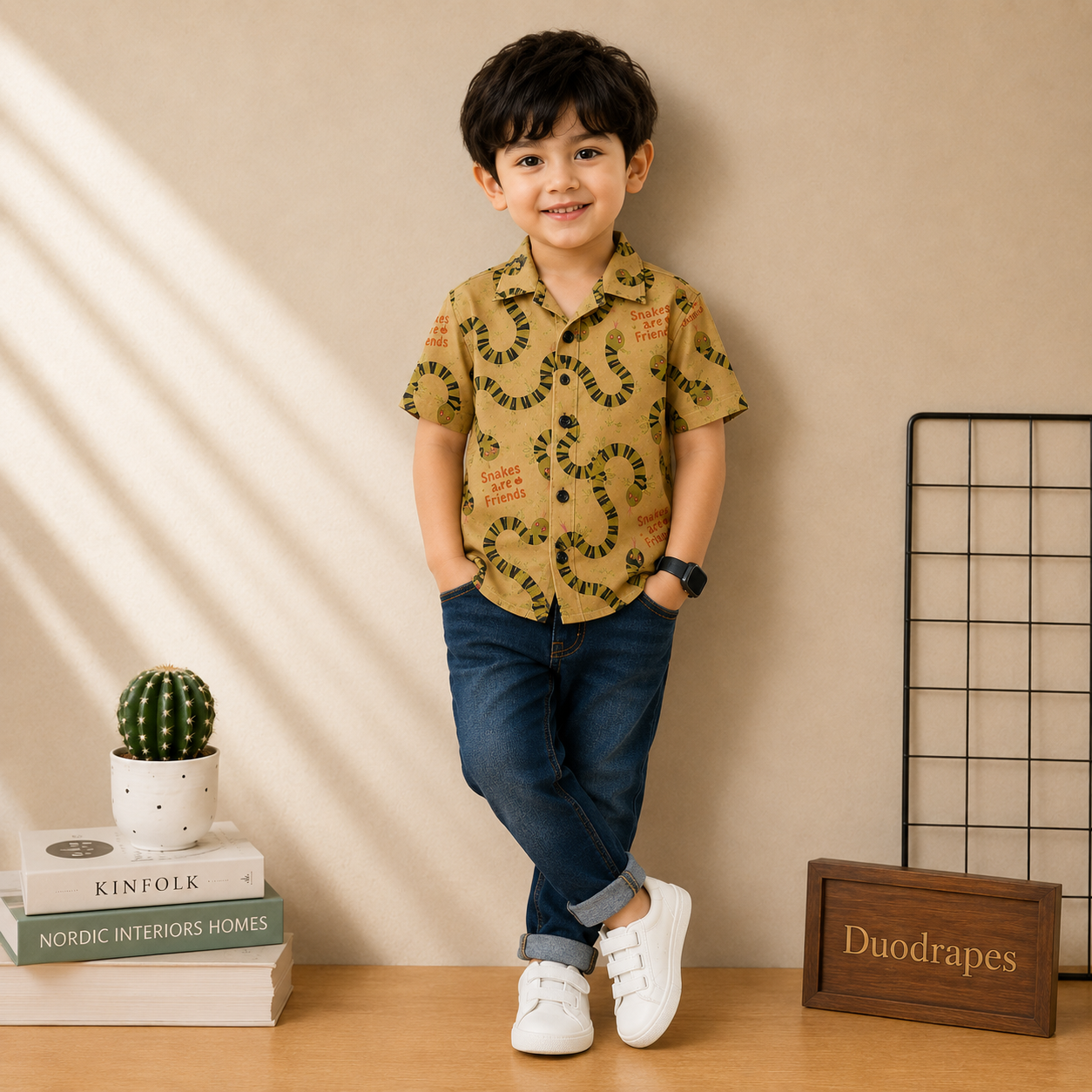 Boys Snake Print Half Sleeve Shirt | Fun Cartoon Printed Casual Kids Shirt | 2 to 7 Years
