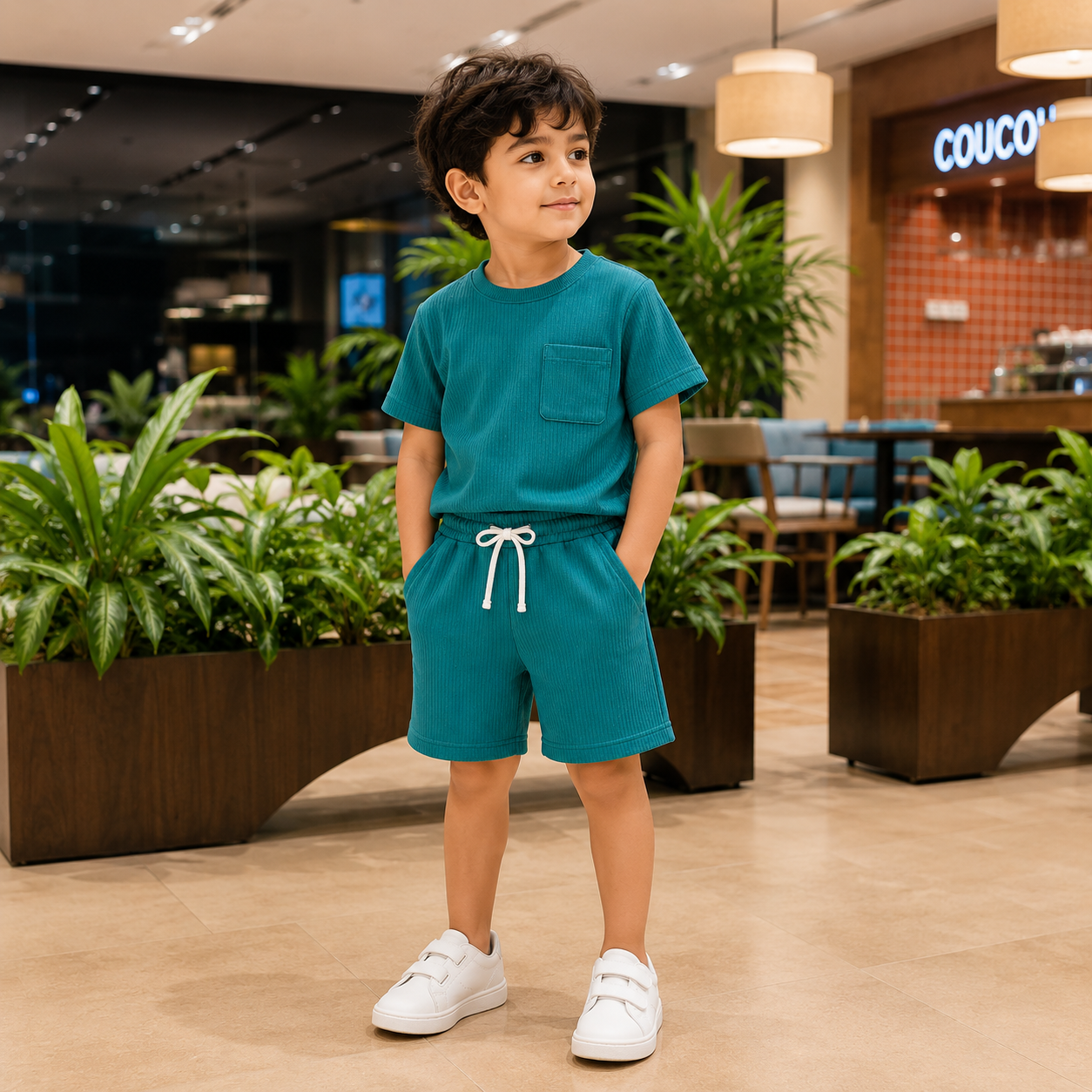 Teal Mini Boys Co-Ord Set – T-Shirt & Shorts