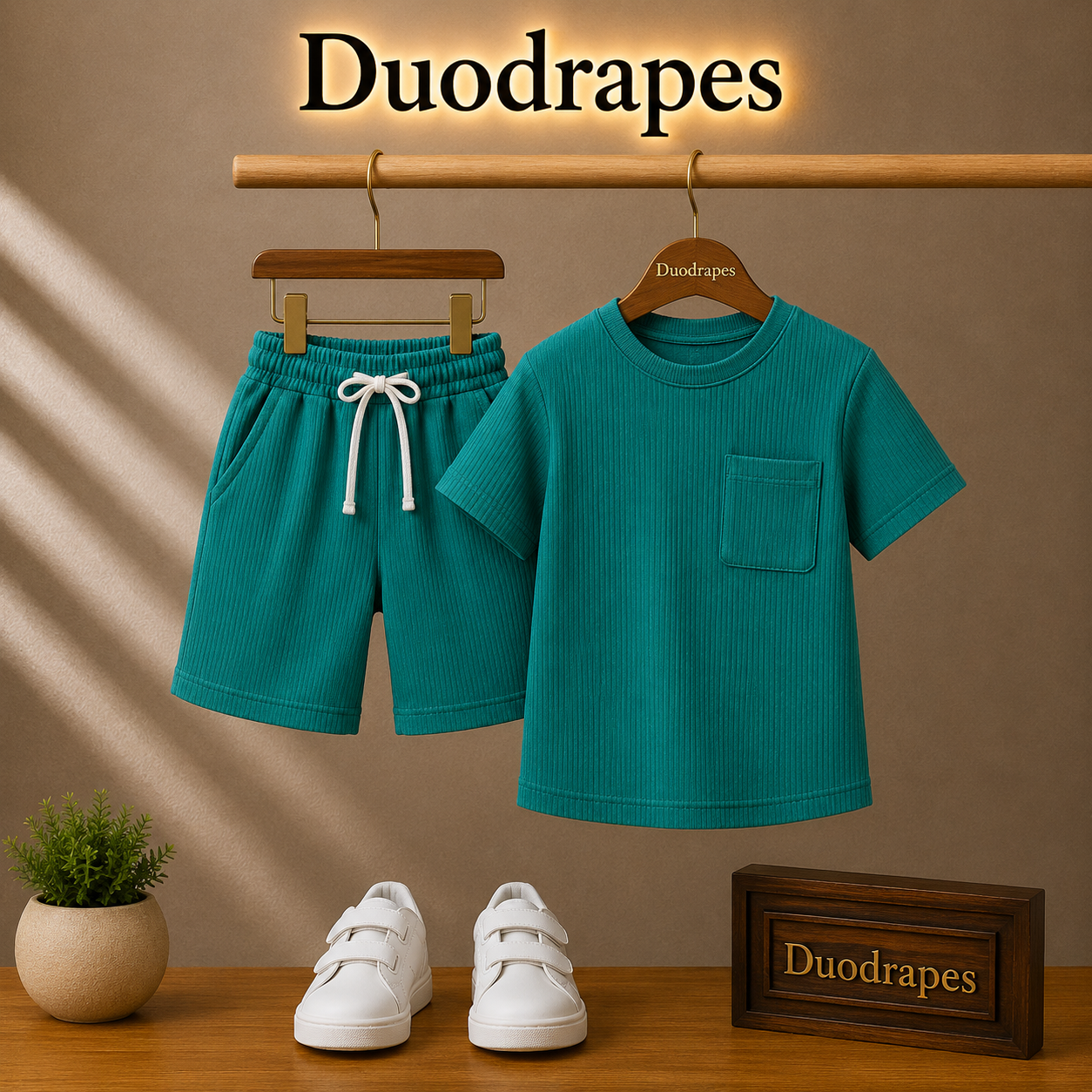 Teal Mini Boys Co-Ord Set – T-Shirt & Shorts