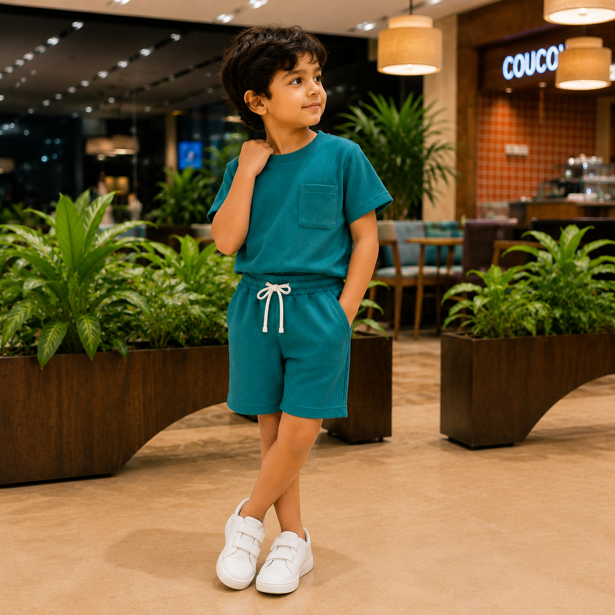 Teal Mini Boys Co-Ord Set – T-Shirt & Shorts