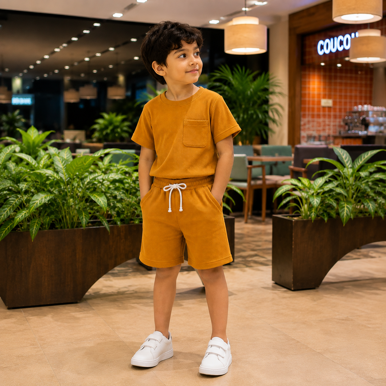 Mustard Yellow Pocket Tee & Shorts Co-ord Set for Boys