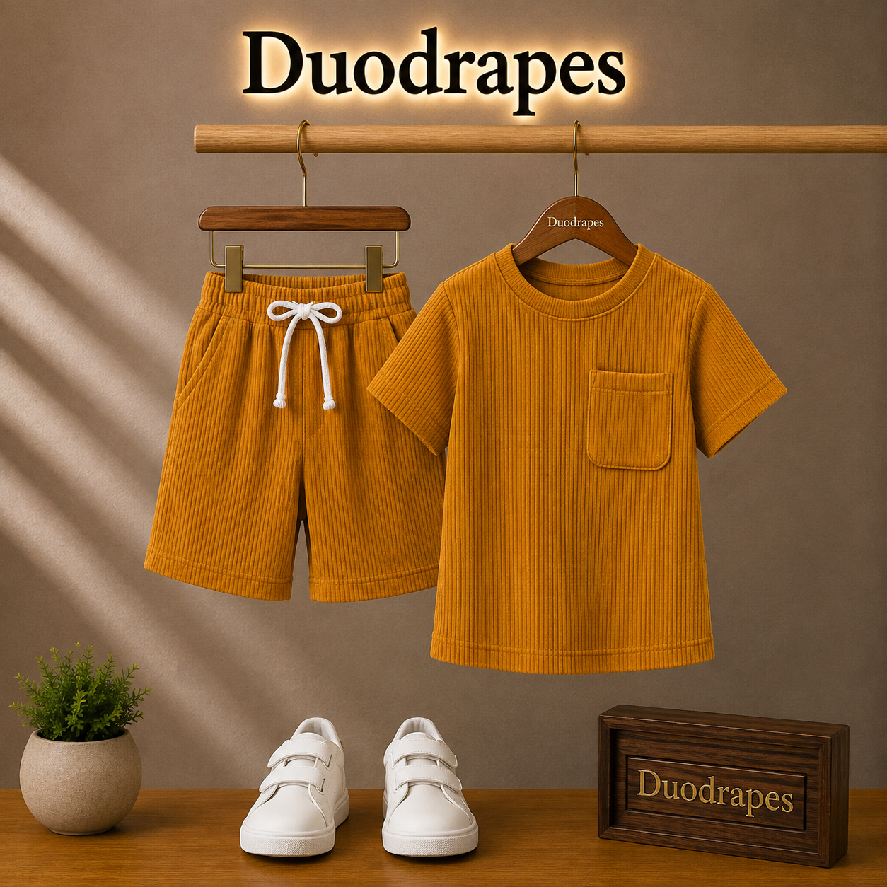 Mustard Yellow Pocket Tee & Shorts Co-ord Set for Boys